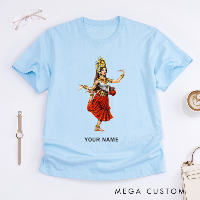 Personalized Apsara Dancer T-Shirts Custom Name Ethnic Gift for Women Art Fashion Personal Unique Clothing for Her