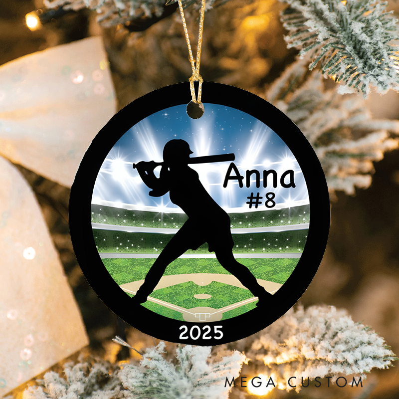 Personalized Softball Player Christmas Ornament with Custom Name, Number, and Year Design