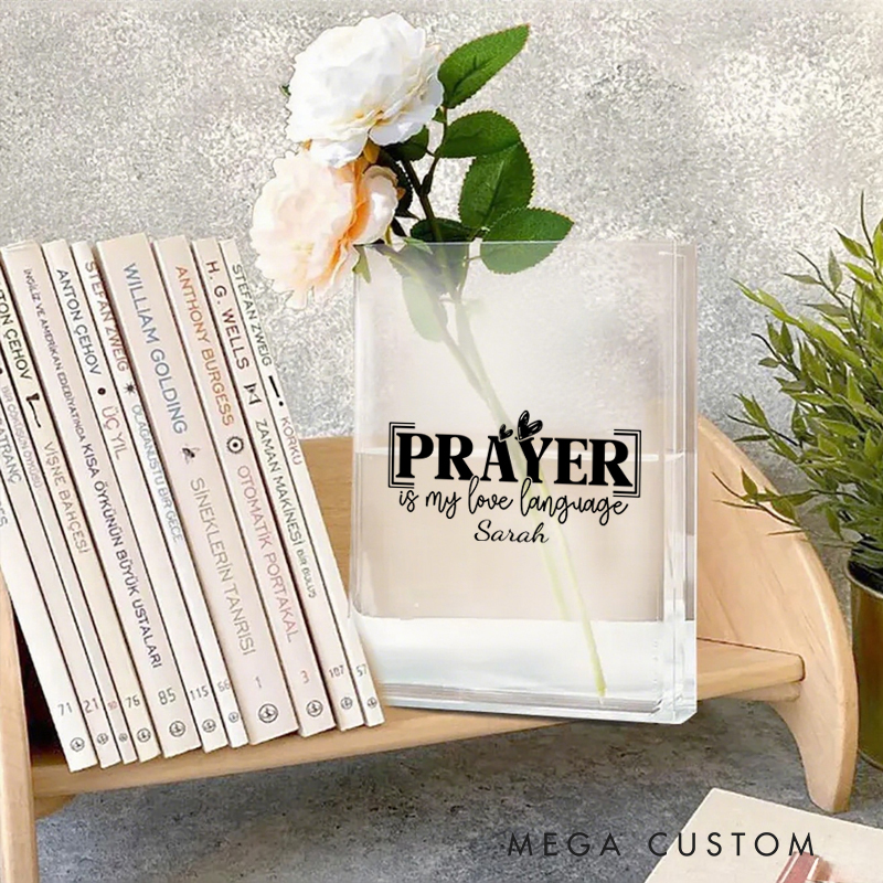 Personalized Prayer is My Love Language Bookend Vase with Name Aesthetic Room Decor Baptism Birthday Gift for Christians