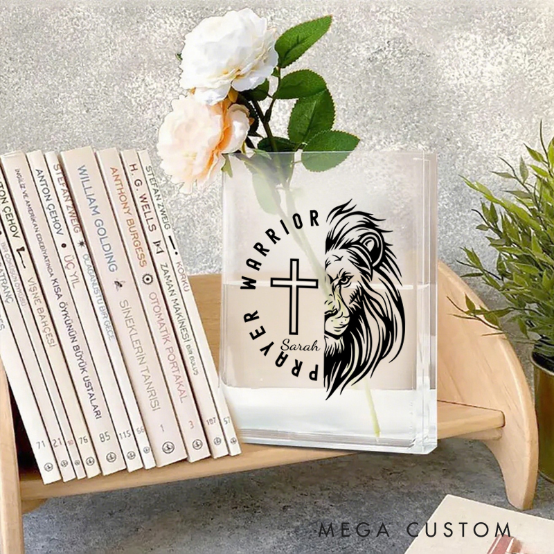 Personalized Prayer Warrior Bookend Vase with Name Aesthetic Room Decor Baptism Birthday Gift for Christians