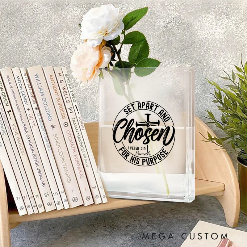 Personalized Set Apart and Chosen 1 Bookend Vase with Name Aesthetic Room Decor Baptism Birthday Gift for Christians
