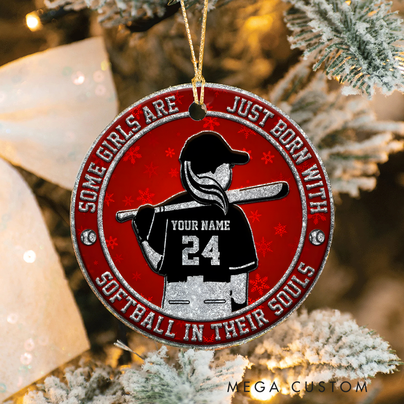 Personalized Softball Christmas Ornament with Custom Name, Number, and Inspirational Quote Design