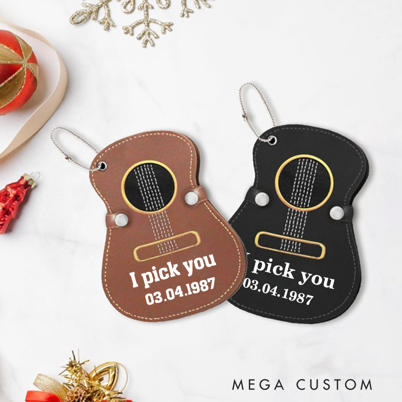 Personalized PU Leather Guitar Picks Bag with Name Guitar Picks Storage Case Gift for Guitar Lovers