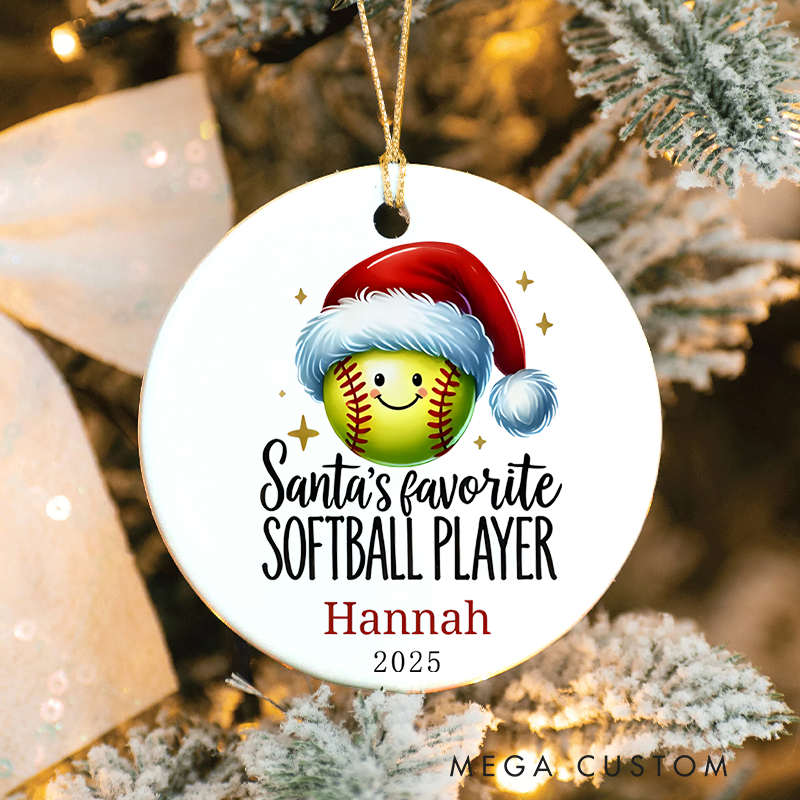 Personalized "Santa's Favorite Softball Player" Ornament with Custom Name and Year