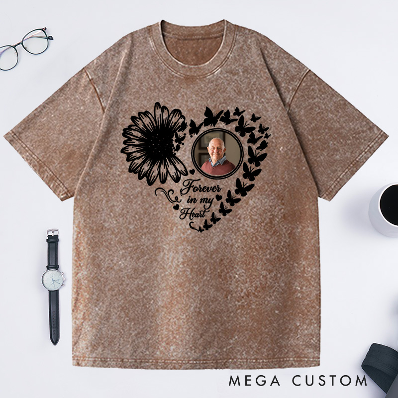 Personalized Photo Washed T-Shirt Forever in My Heart Memorial T-Shirt For Loss of Grandfather or Loved One Condolence Gift