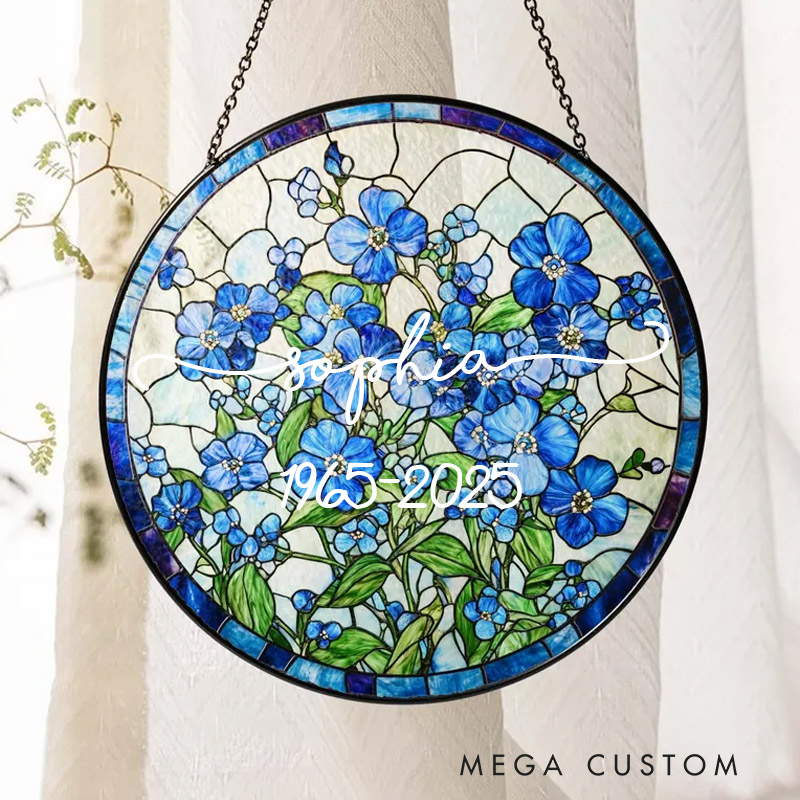 Personalized Forget Me Not Stained Glass Suncatcher Window Hanging Decor Sympathy Gifts for Loss of Loved One