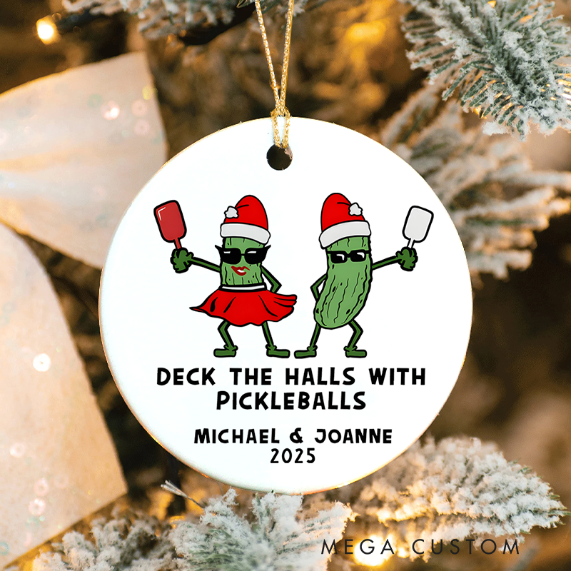 Personalized Pickleball Christmas Ornament with Custom Names and Year