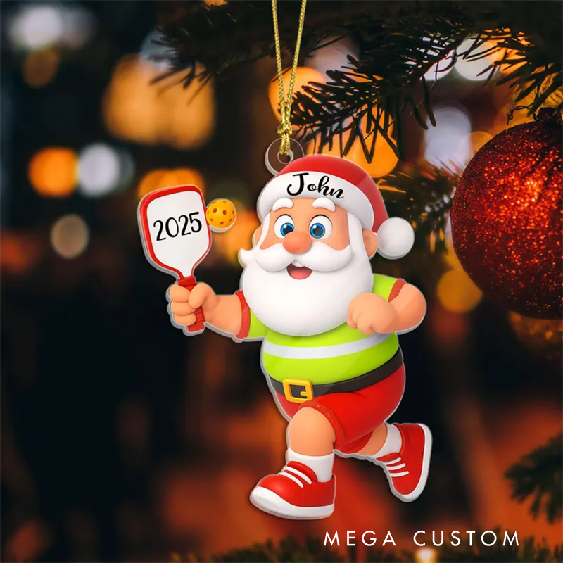 Personalized Pickleball Santa Acrylic Ornament with Custom Name and Year