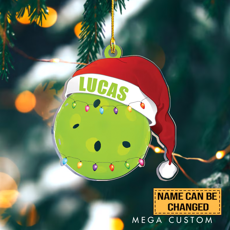 Personalized Pickleball Christmas Acrylic Ornament with Custom Name and Festive Design