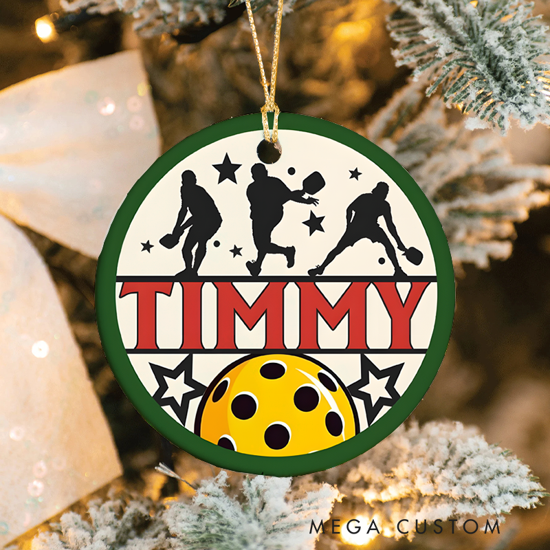 Personalized Pickleball Ornament with Player Silhouettes and Custom Name