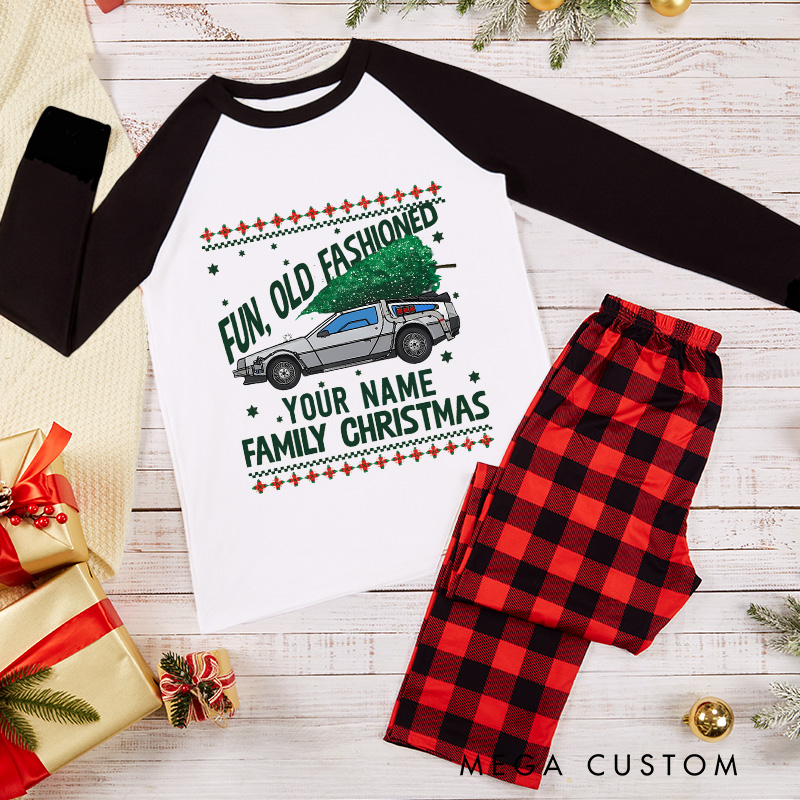 Personalized Future Backward Inspired Fun Old Fashioned Christmas Family Matching Pajamas Family Name Shirts Movie Holiday Shirt