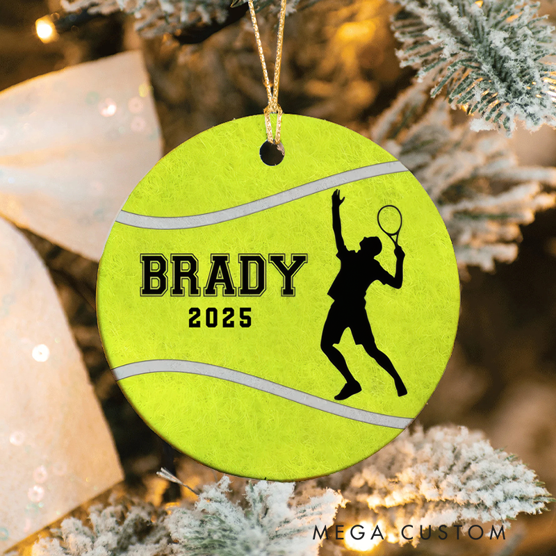 Personalized Christmas Tennis Ornament with Custom Name, Year, and Player Silhouette Design