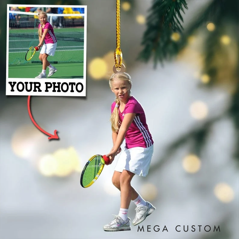 Personalized Acrylic Christmas Tennis Ornament with Custom Photo Design
