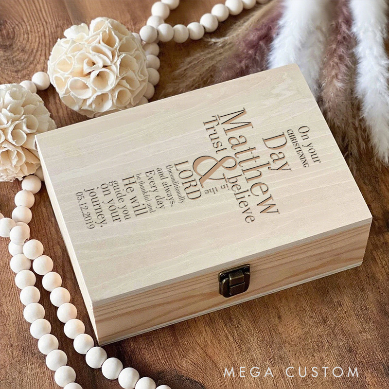 Personalized Trust and believe in the Lord Wooden Keepsake Box with Name and Date Religious Gift Christening Gift
