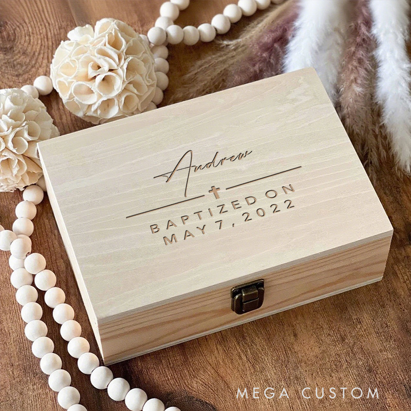 Personalized Cross Wooden Keepsake Box with Name and Text Religious Gift Faith Gift Baptism Gift