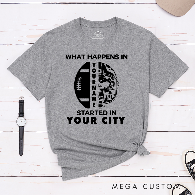 Personalized American Football Skull T-Shirts Featuring Custom Name and City - New Football Fan Shirt Gift