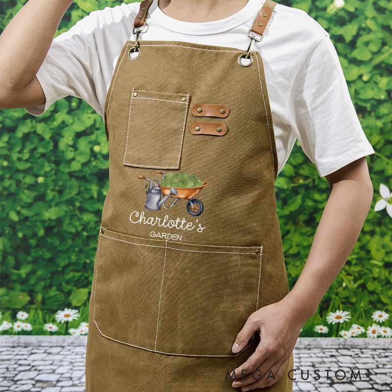 Personalized Canvas Aprons with Name Green Planting Apron Gardening Apron with Pockets Outdoor Aprons Custom Gardener Gift 