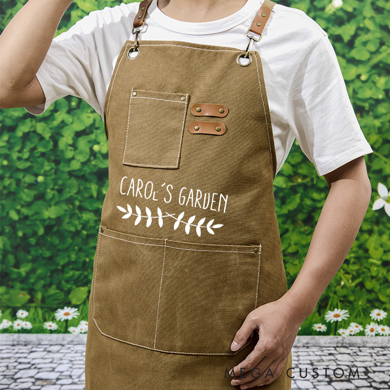 Personalized Canvas Aprons with Name Green Planting Apron Gardening Apron with Pockets Outdoor Aprons Custom Gardener Gifts