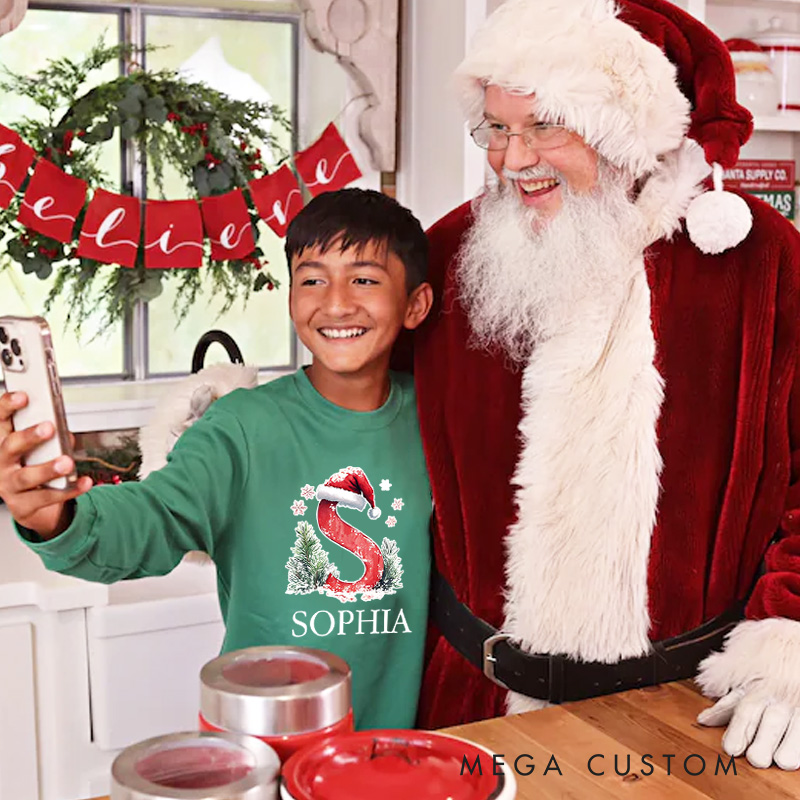 Personalized Initial Santa Hat Christmas Tree Holiday Cheer Christmas Pajamas 