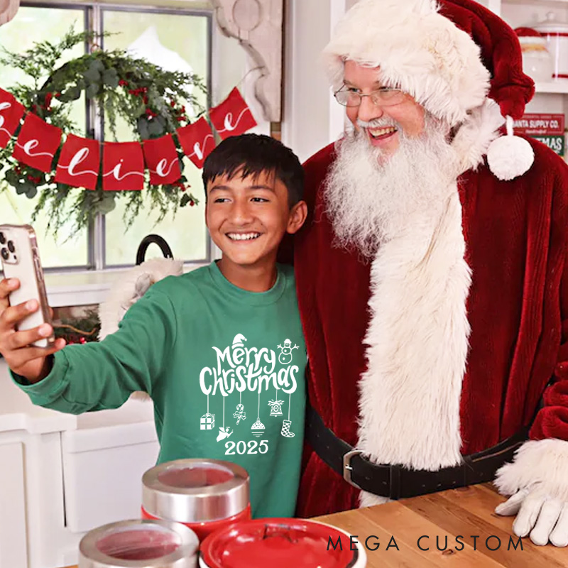 Personalized Gold Merry Christmas Text with Holiday Icons Christmas Christmas Pajamas