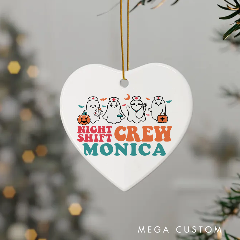 Personalized Nurse Halloween Ornament Night Shift Crew Ghostly Design Ornament 