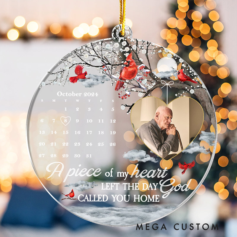 Personalized Photo Memorial Ornament A Piece Of My Heart Left The Day God Called You Home Sympathy Gift for Loss of Loved Ones