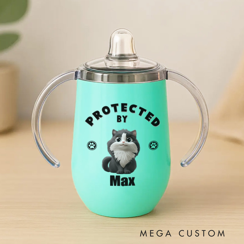 Personalized Cute Cat Protector with Adorable Cat Illustration for Baby Sippy Cup