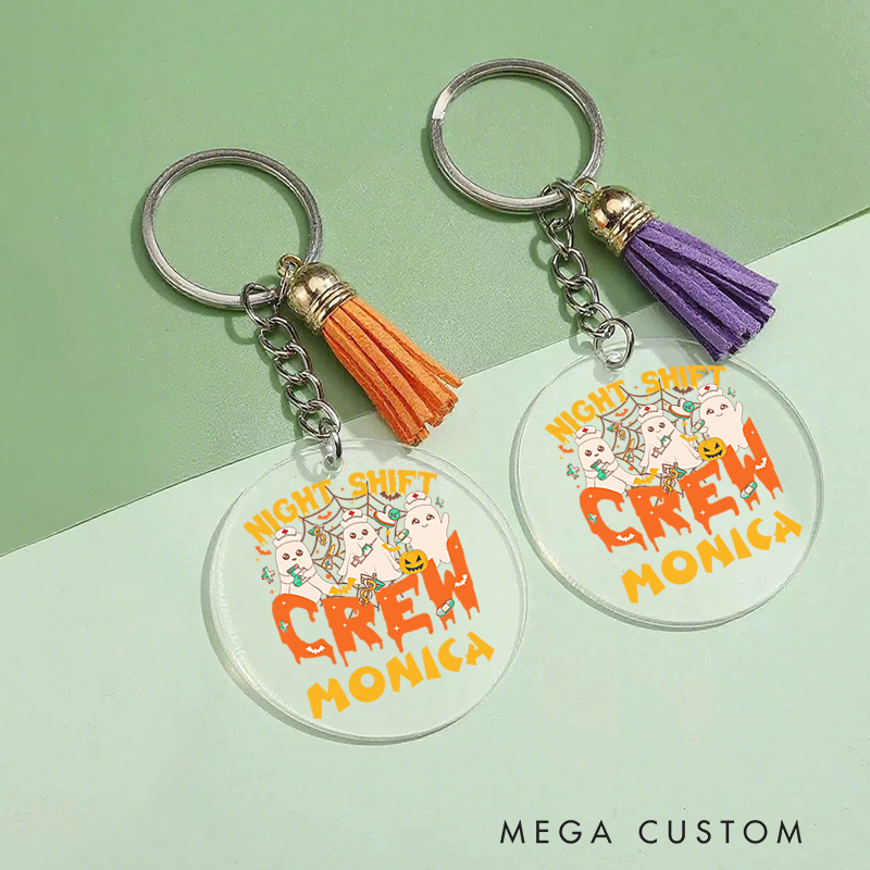 Personalized Acrylic Tassel Keychain for Nurse Customized Night Shift Crew Design Keychain Nurse Halloween Gift