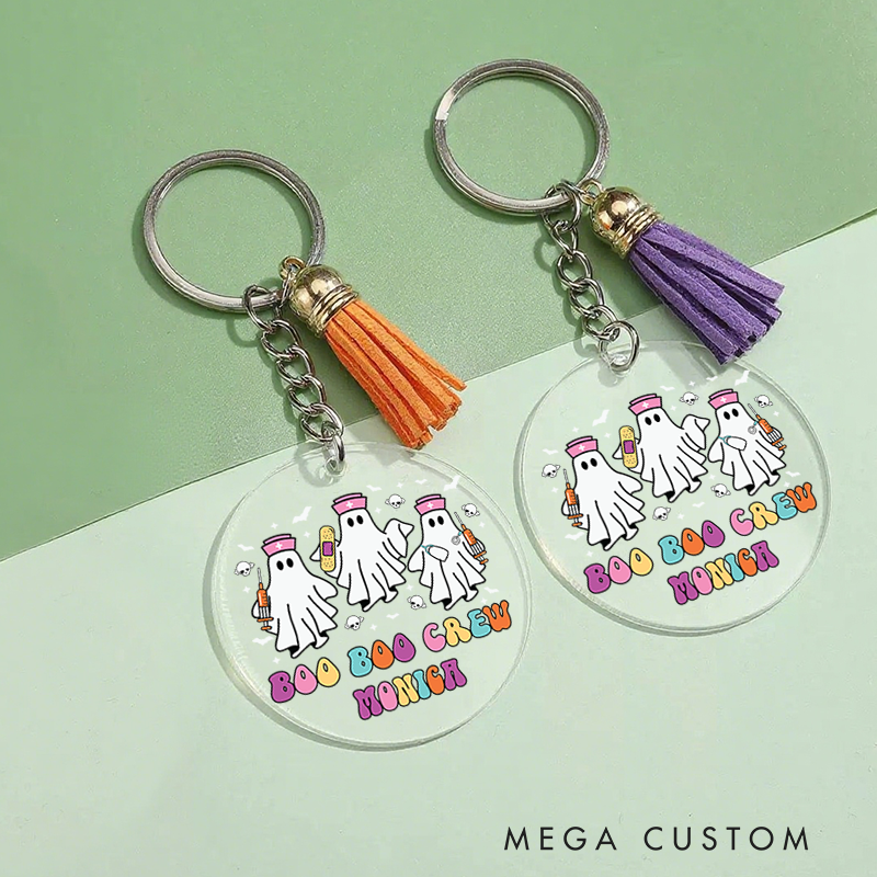 Personalized Acrylic Tassel Keychain for Nurse Customized Boo Boo Crew Halloween Ghost Nurse Design Keychain Nurse Halloween Gift