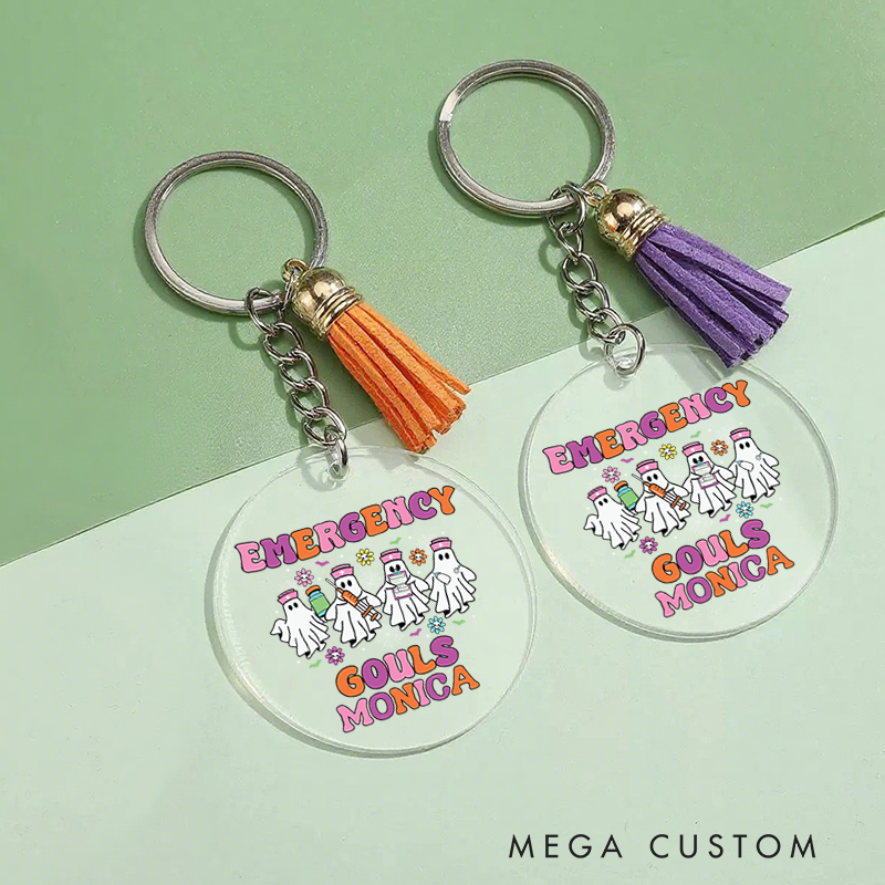 Personalized Acrylic Tassel Keychain for Nurse Customized Emergency Ghouls Halloween Nurse Design Keychain Nurse Halloween Gift