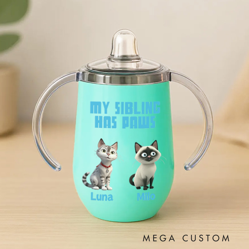 Personalized Pet Sibling Delight with Adorable Cat Illustrations and Playful Text for Baby Sippy Cup