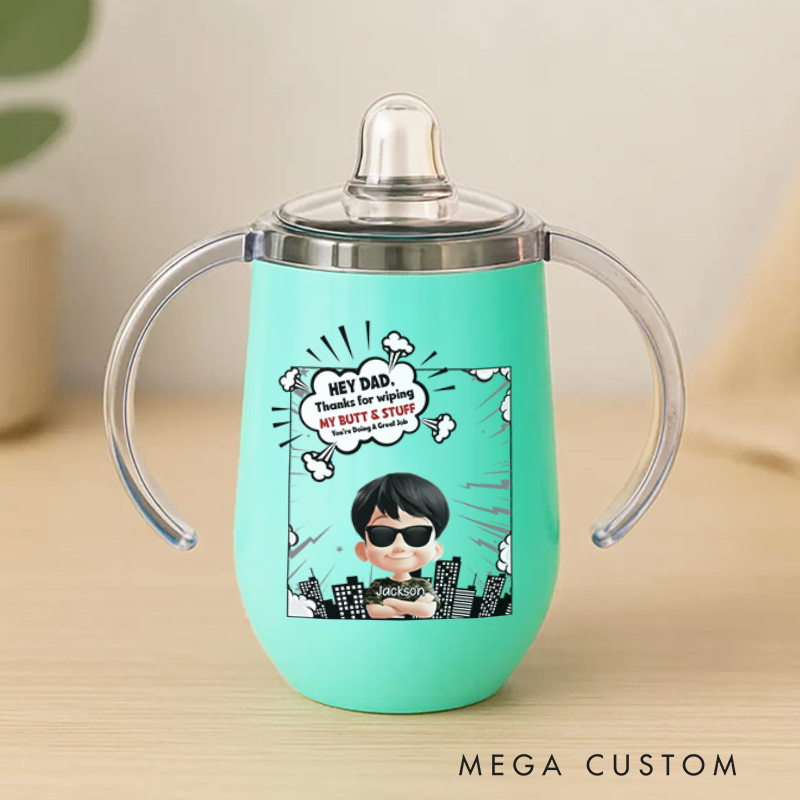 Personalized Quirky Dad Humor with Cool Sunglasses Character and Fun Illustration Sippy Cup