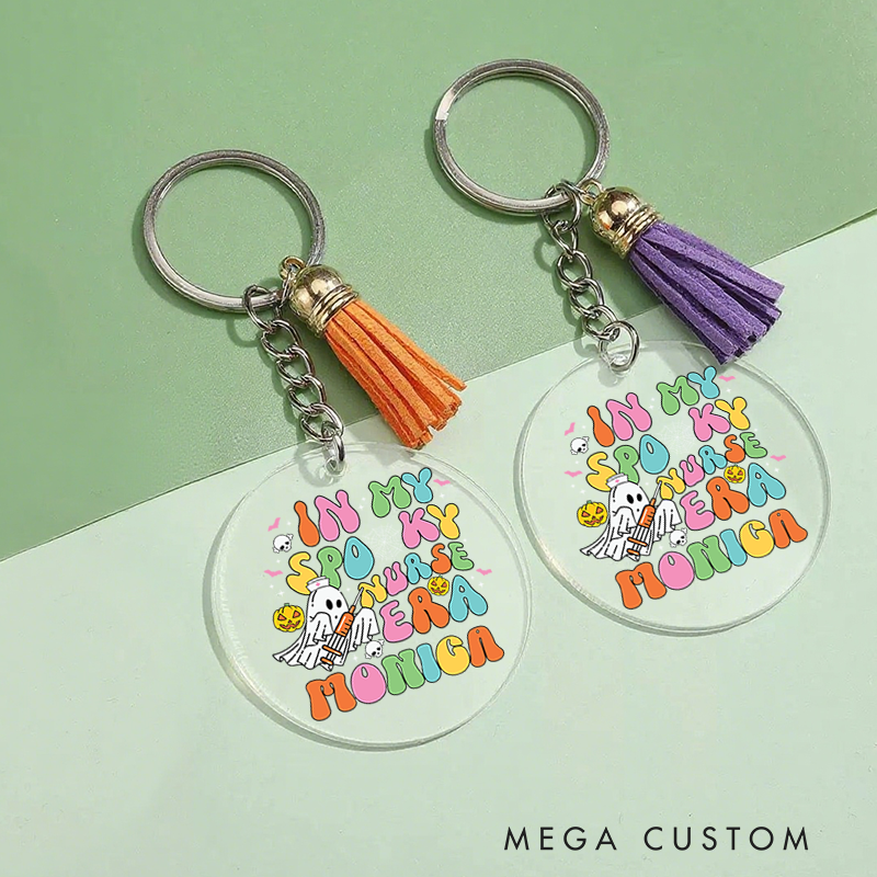 Personalized Acrylic Tassel Keychain for Nurse Customized In My Spooky Nurse Era Design Keychain Nurse Halloween Gift