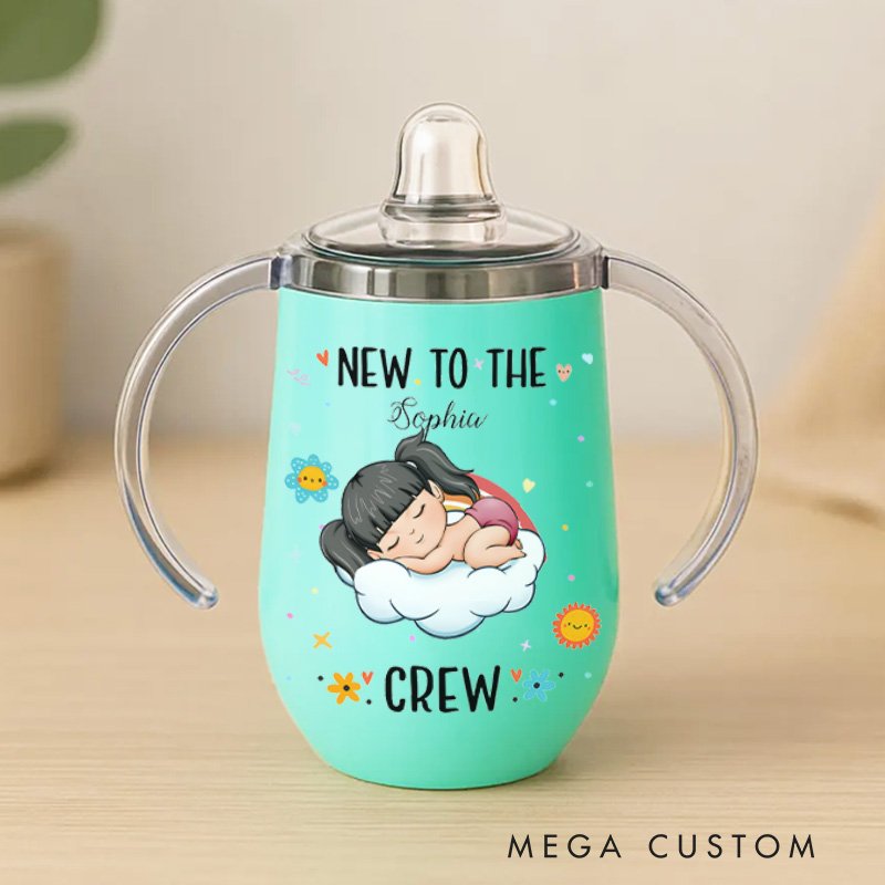 Personalized Welcome Baby with Sweet Sleeping Infant and Cloud Design for Nursery Sippy Cup