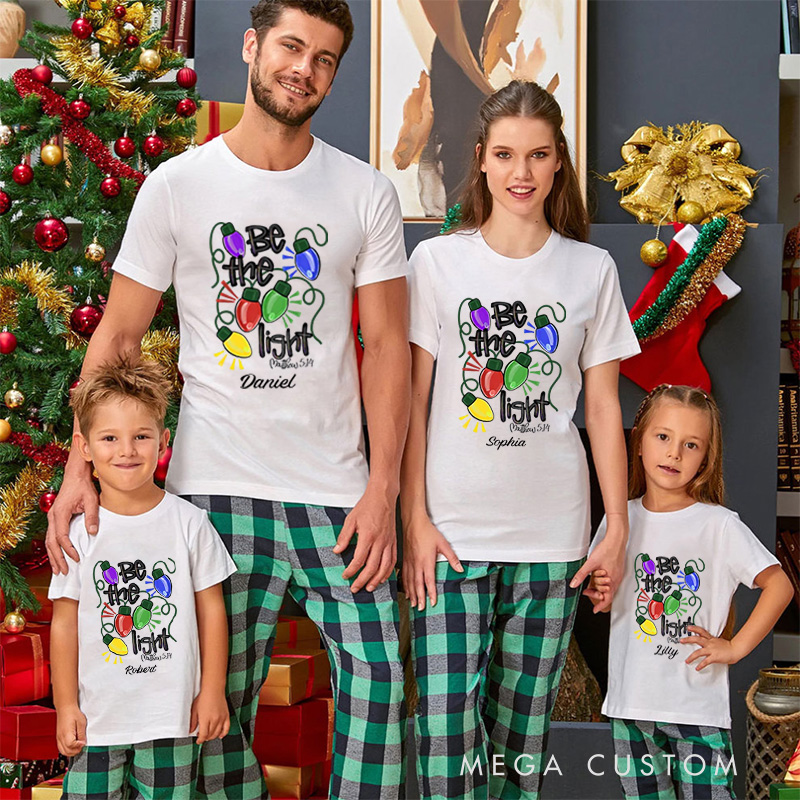 Personalized be the Light Family Matching Cotton T-Shirts with Name Religious Gift Christmas Gift for Family