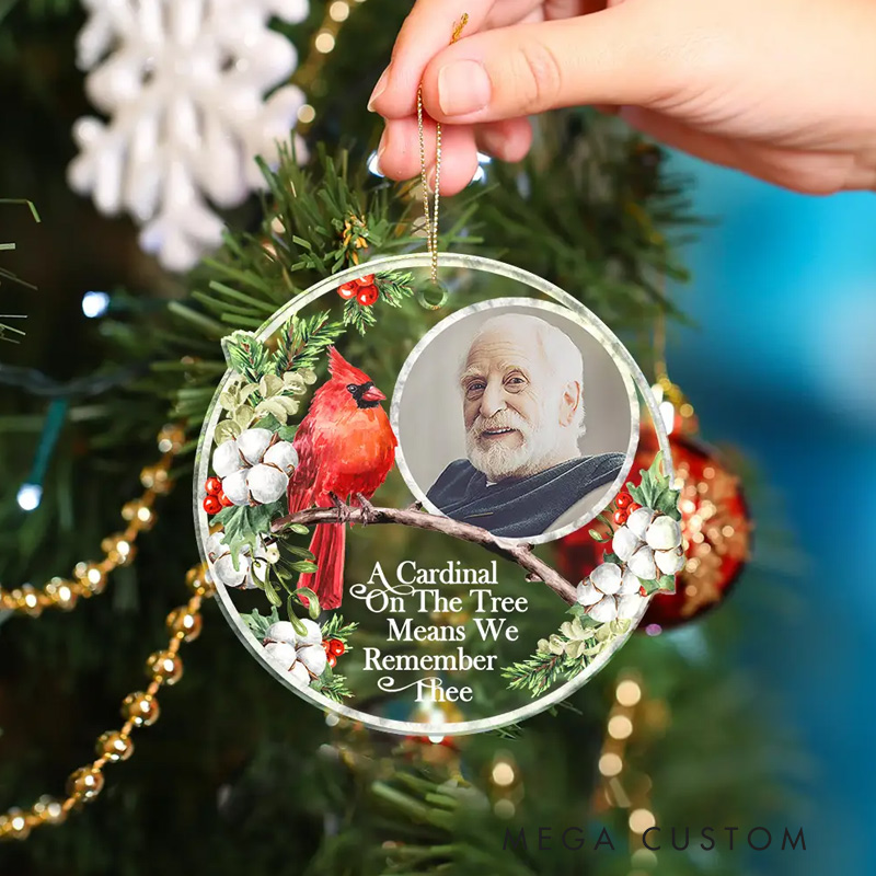 Personalized Photo Memorial A Cardinal On The Tree Custom Shaped Acrylic Christmas Ornament Cardinal Ornament