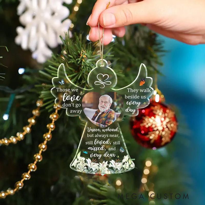 Personalized Photo Angel Ornament Those We Love Don't Go Away Memorial Gift Custom Shaped Acrylic Ornament