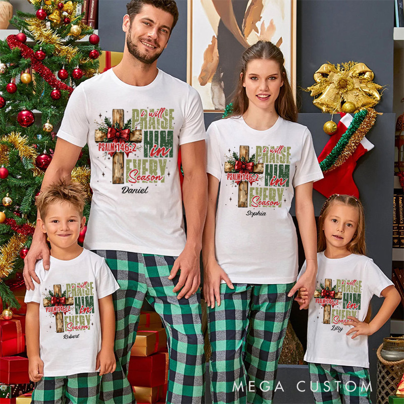 Personalized Bible Verse Cross Family Matching Cotton T-Shirts with Name Religious Gift Christmas Gift for Family