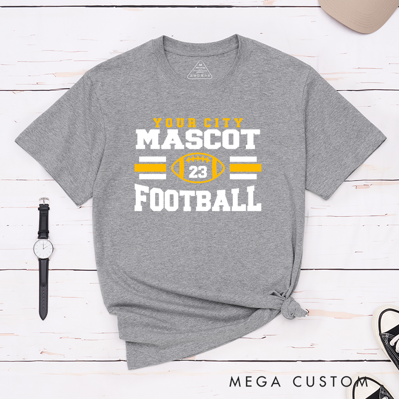 Personalized American Football T-Shirts Featuring Custom Mascot, City and Number