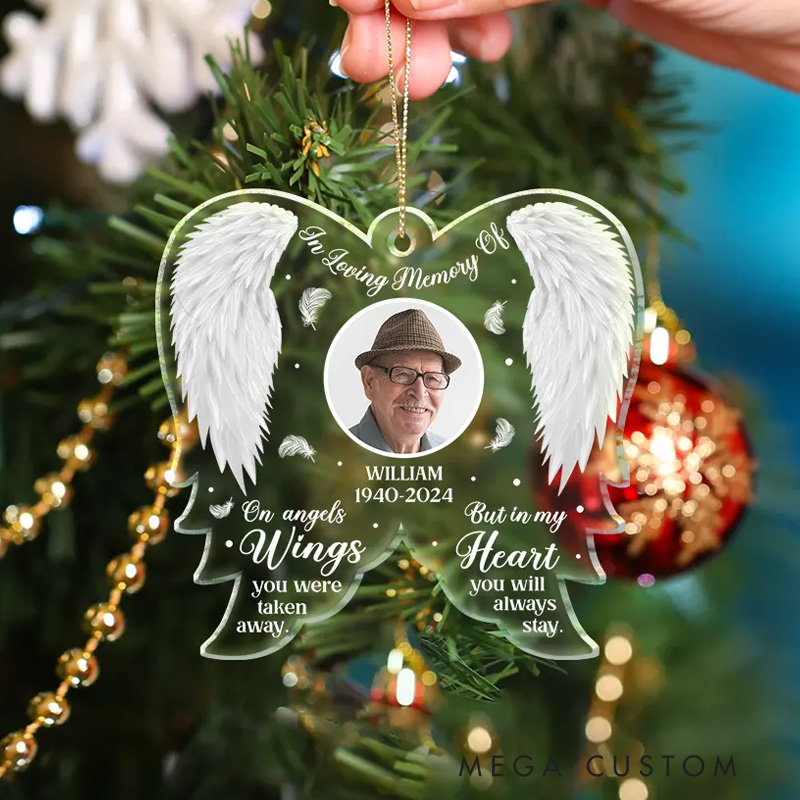 Personalized Memorial Photo Ornament On Angel Wings You Were Taken Away Custom Angel Wings Acrylic Ornament