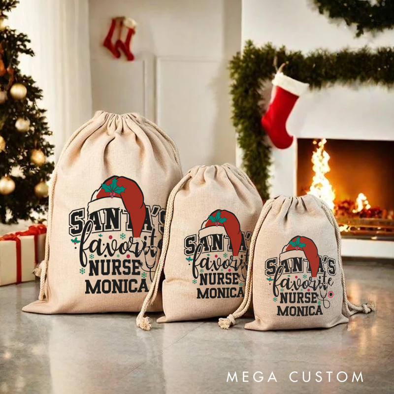 Personalised Christmas Santa Sack for Nurse Custom Santa's Favorite Nurse Design Sack Christmas Gifts Sack Xmas Gift