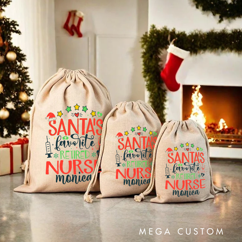 Personalised Christmas Santa Sack for Nurse Santa's Favorite Retired Nurse Design Sack Christmas Gift