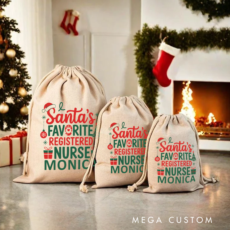 Personalised Christmas Santa Sack for Nurse Santa's Favorite Registered Nurse Design Sack Christmas Gift