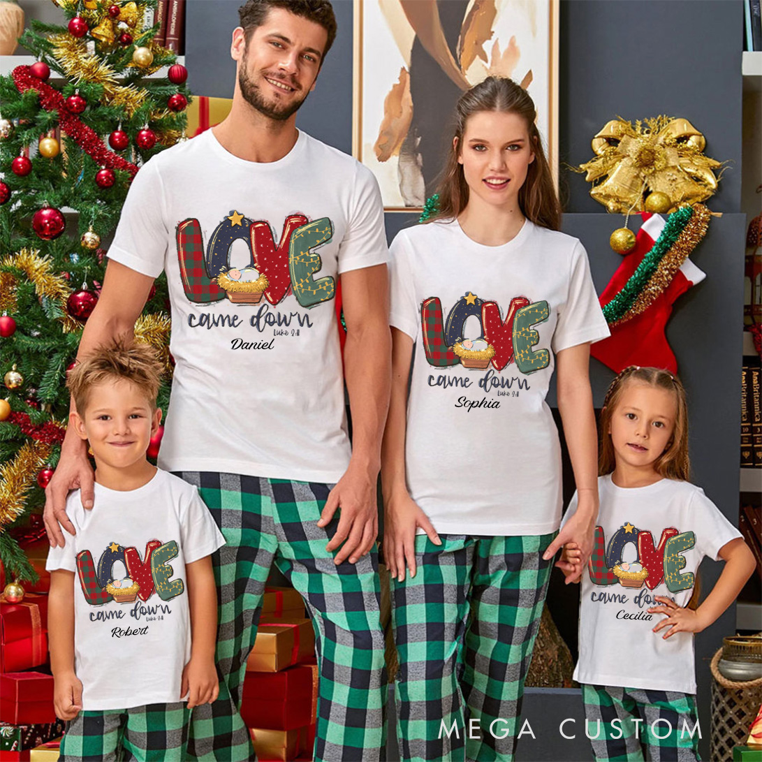 Personalized Nativity Love Came Down Bible Verse Family Matching Christmas T-Shirt with Name Faith Tee Jesus Christian Shirt Christian Christmas Gift