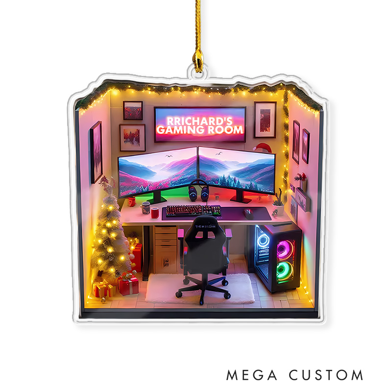 Personalized 2D Dreamy Gaming Room Christmas Ornament 2025 Acrylic Ornament Gamer Christmas Gift Video Game Xmas Gift Geek Christmas Decor
