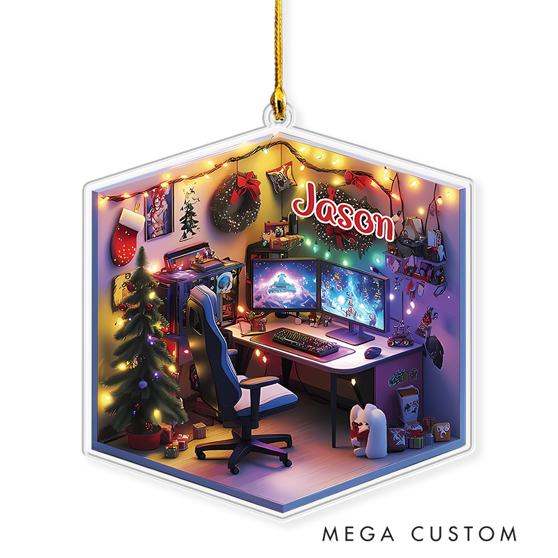 Personalized 2D Holiday Gaming Room Christmas Ornament 2025 Acrylic Ornament Gamer Christmas Gift Video Game Xmas Gift Geek Christmas Decor