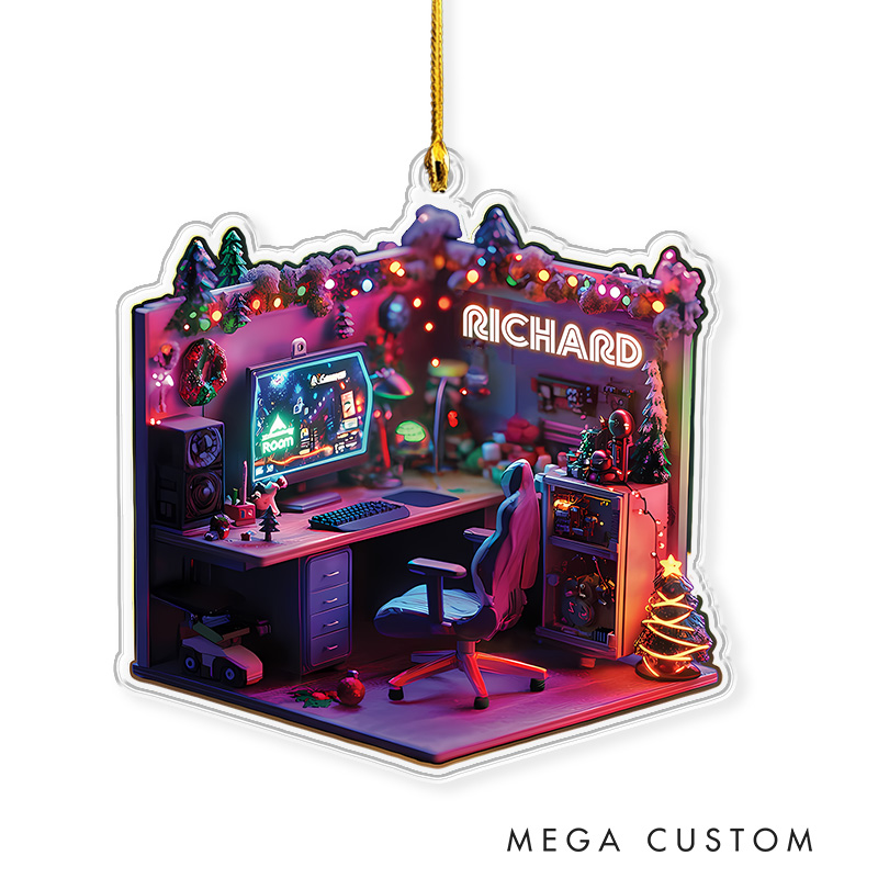 Personalized 2D Cyber Gaming Room Christmas Ornament 2025 Acrylic Ornament Gamer Christmas Gift Video Game Xmas Gift Geek Christmas Decor