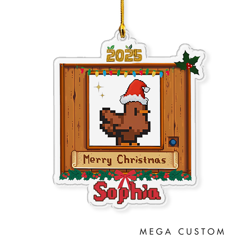 Personalized Pixel Chicken Valley Christmas Ornament 2025 Acrylic Ornament Gamer Christmas Gift Video Game Xmas Gift Geek Christmas Decor