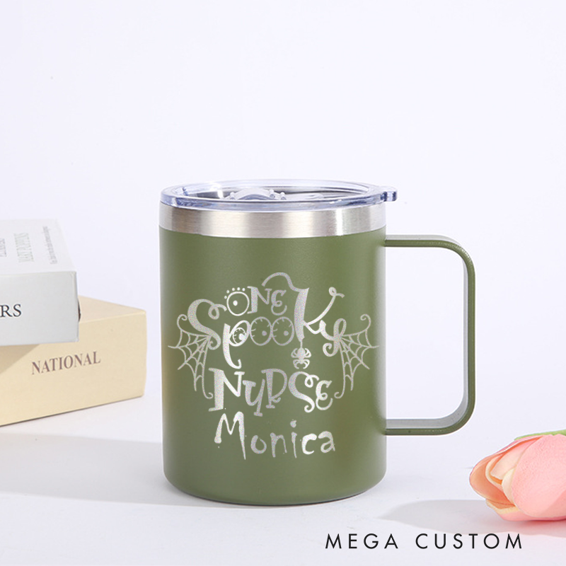  Personalized Laser Engraved Coffee Mug Custom One Spooky Nurse Design Coffee Mugs Insulated Stainless Steel Mugs
