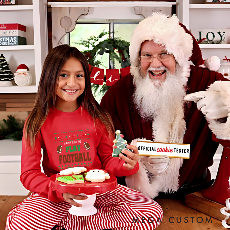 Personalized American Football "I JUST LIKE PLAY FOOTBALL " Christmas Children's Pajamas with Custom Text